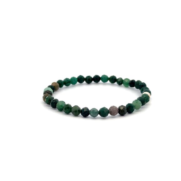 Emerald Micro Faceted Gemstone Beaded Stretch Bracelet with 14K Gold Accent Bead - Picture 5 of 6
